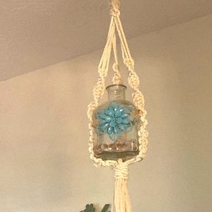 Hand Made large natural colored cord macrame plant hanger